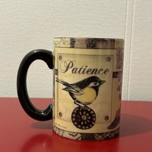 Carson Home Accent Patience Bird Mug with Psalm 27:14 in the other side.